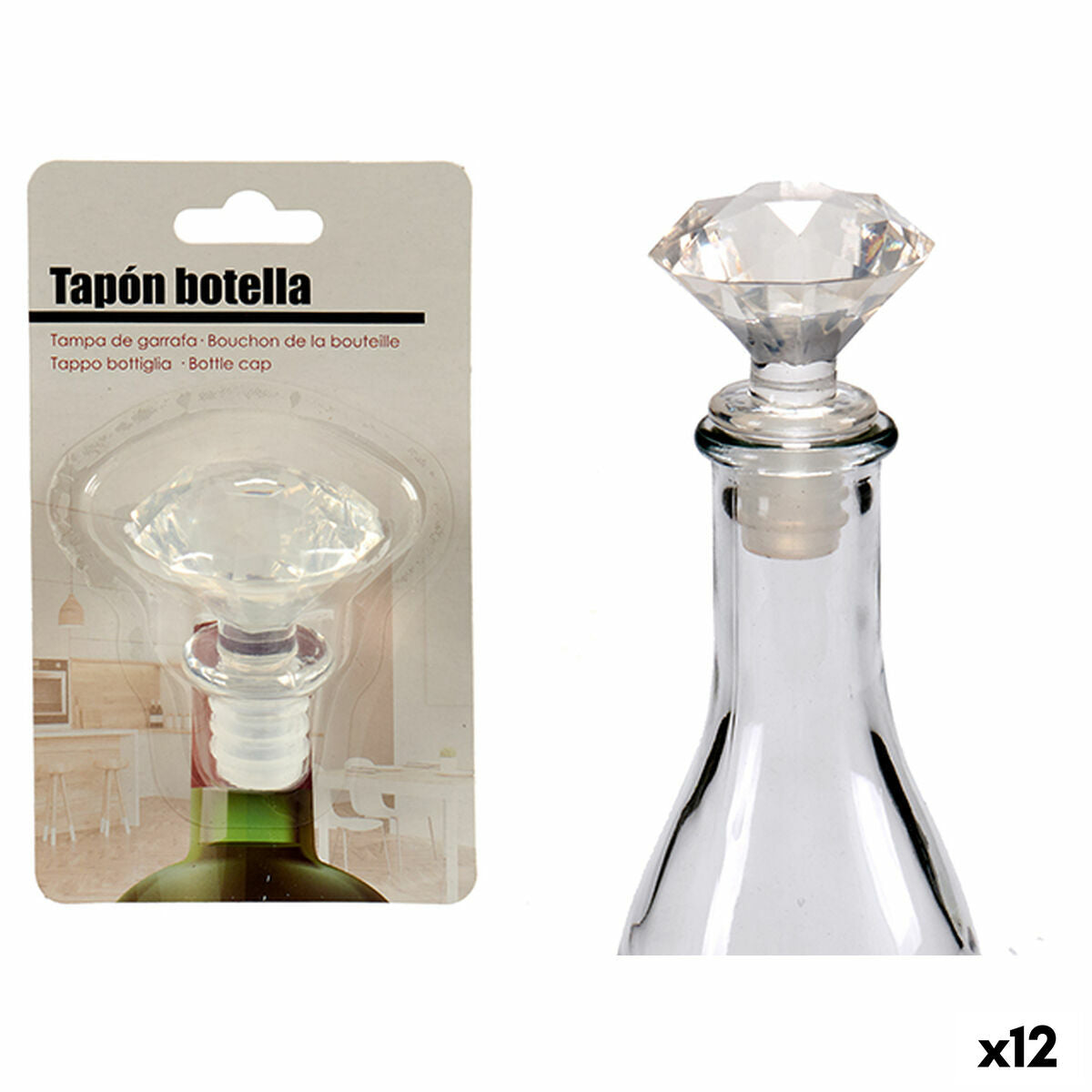 Airtight bottle cap Kinvara 25013 Transparent 4,5 x 14,5 x 8,5 cm Diamond (12 Units)-0
