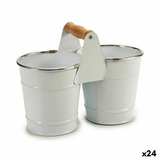 Planter Ibergarden D60088-D White Silver Wood Zinc Double 20 x 15 x 10,2 cm (24 Units)-0
