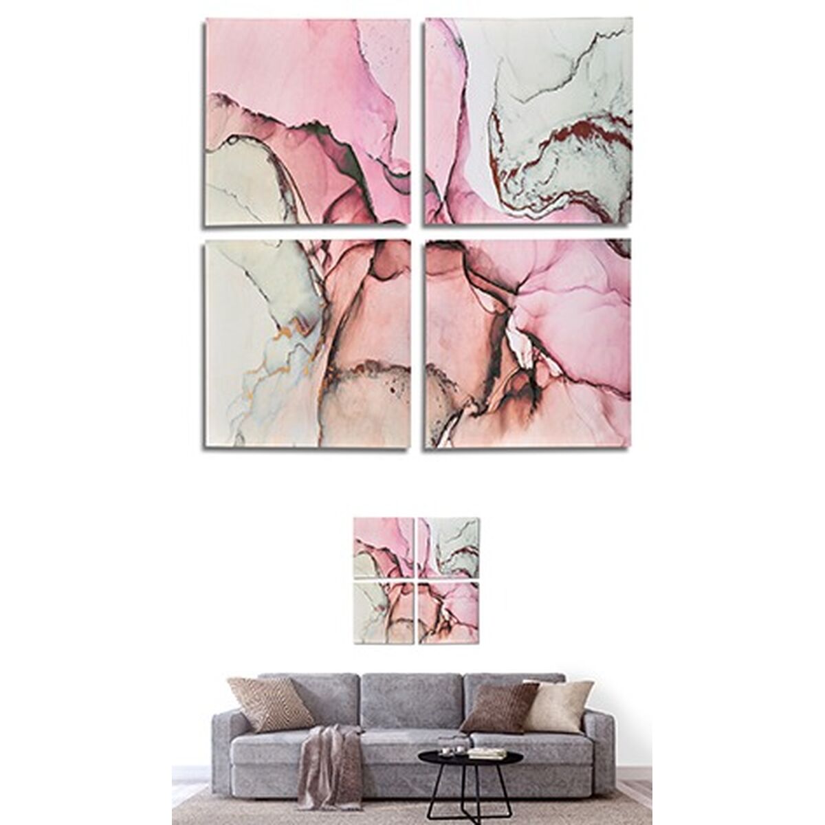 Canvas Gift Decor PC342107 Canvas 35 x 7 x 35 cm Pink Marble (4 Pieces)-1
