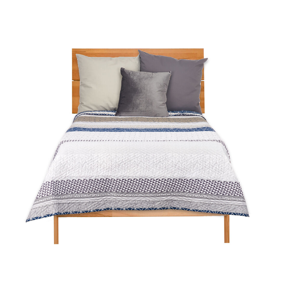 Reversible Bedspread 180 x 260 cm Hexagonal Blue White Grey (6 Units)-2
