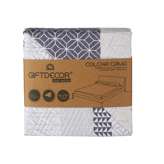 Reversible Bedspread 180 x 260 cm Hexagonal Blue White Grey (6 Units)-1
