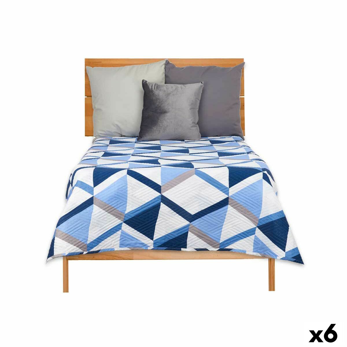 Reversible Bedspread 180 x 260 cm Blue White (6 Units)-0