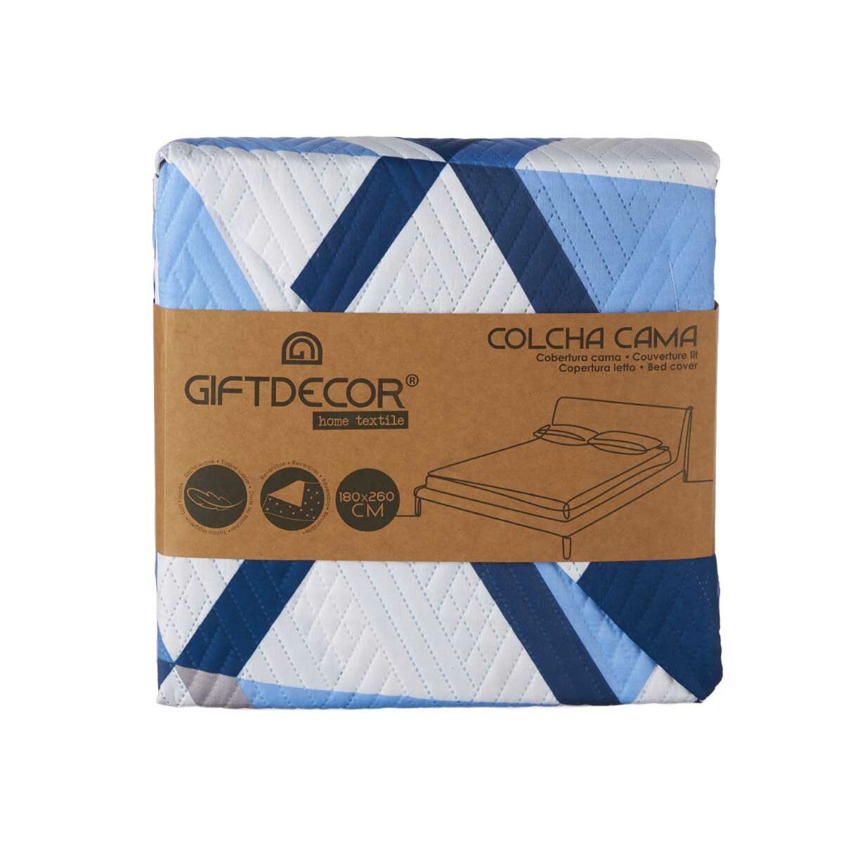 Reversible Bedspread 180 x 260 cm Blue White (6 Units)-2