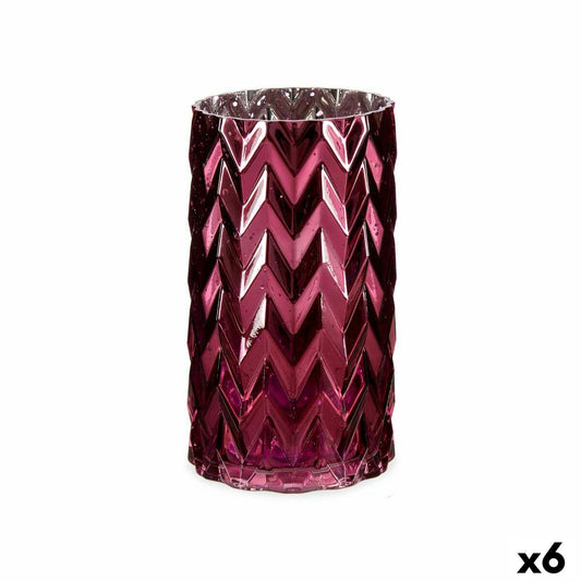 Vase Engraving Ear (of wheat) Pink Crystal 11,3 x 19,5 x 11,3 cm (6 Units)-0