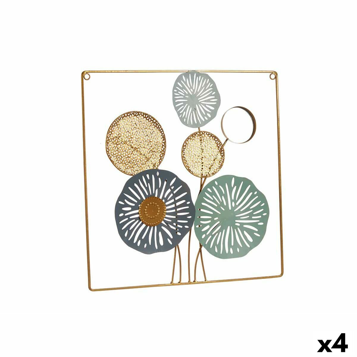 Wall Decoration Multicolour Flowers Mirror Metal Crystal 45 x 45 x 2 cm (4 Units)-0
