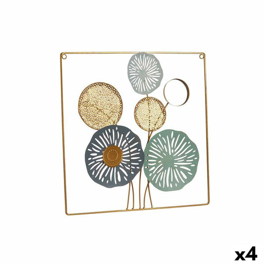 Wall Decoration Multicolour Flowers Mirror Metal Crystal 45 x 45 x 2 cm (4 Units)-0