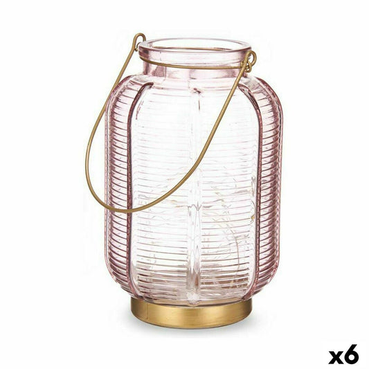 LED Lantern Stripes Pink Golden Glass 13,5 x 22 x 13,5 cm (6 Units)-0