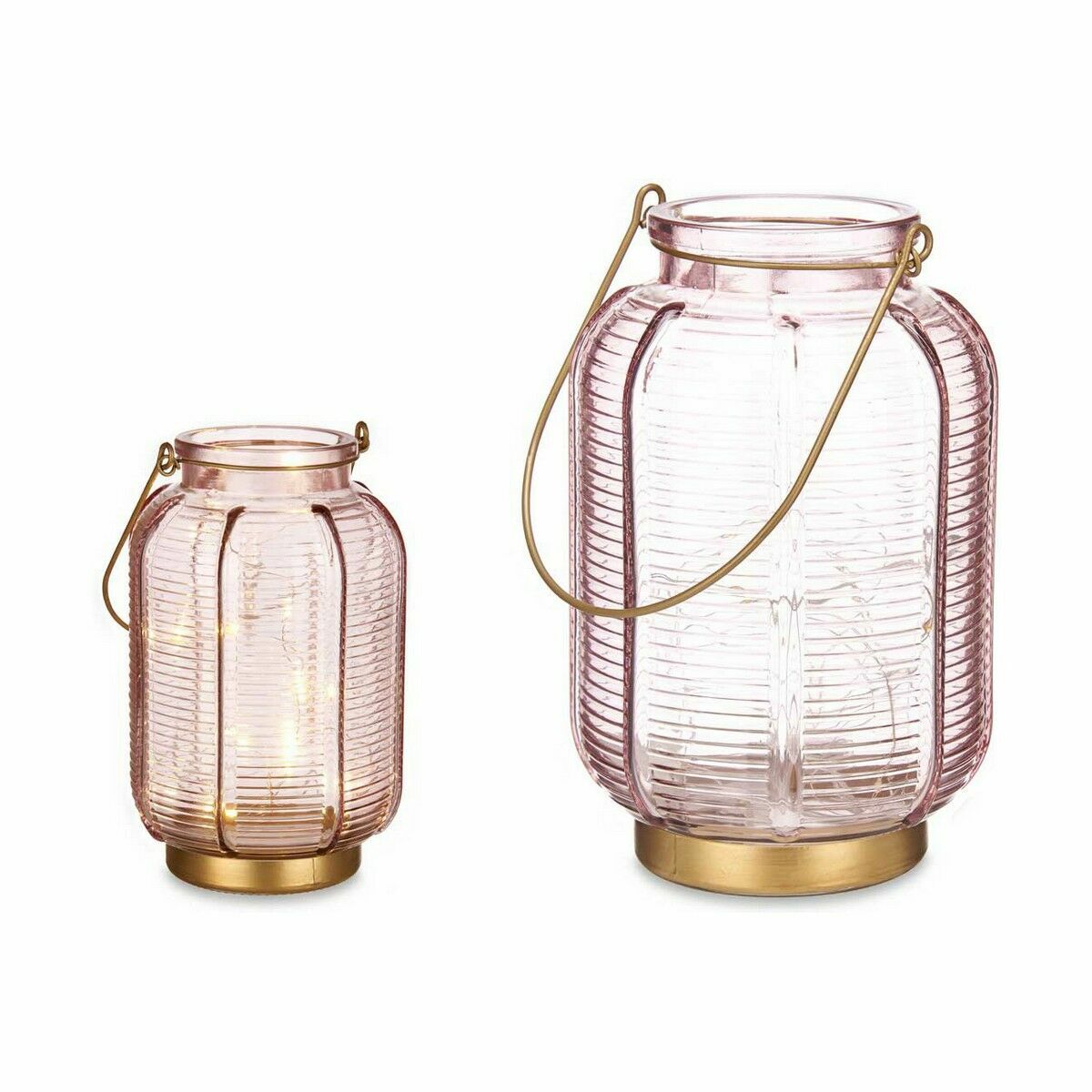 LED Lantern Stripes Pink Golden Glass 13,5 x 22 x 13,5 cm (6 Units)-1