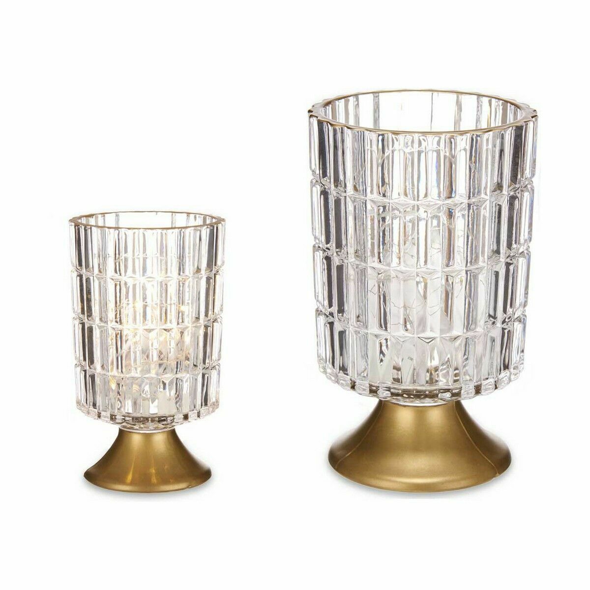 LED Lantern Transparent Golden Glass 10,7 x 18 x 10,7 cm (6 Units)-1
