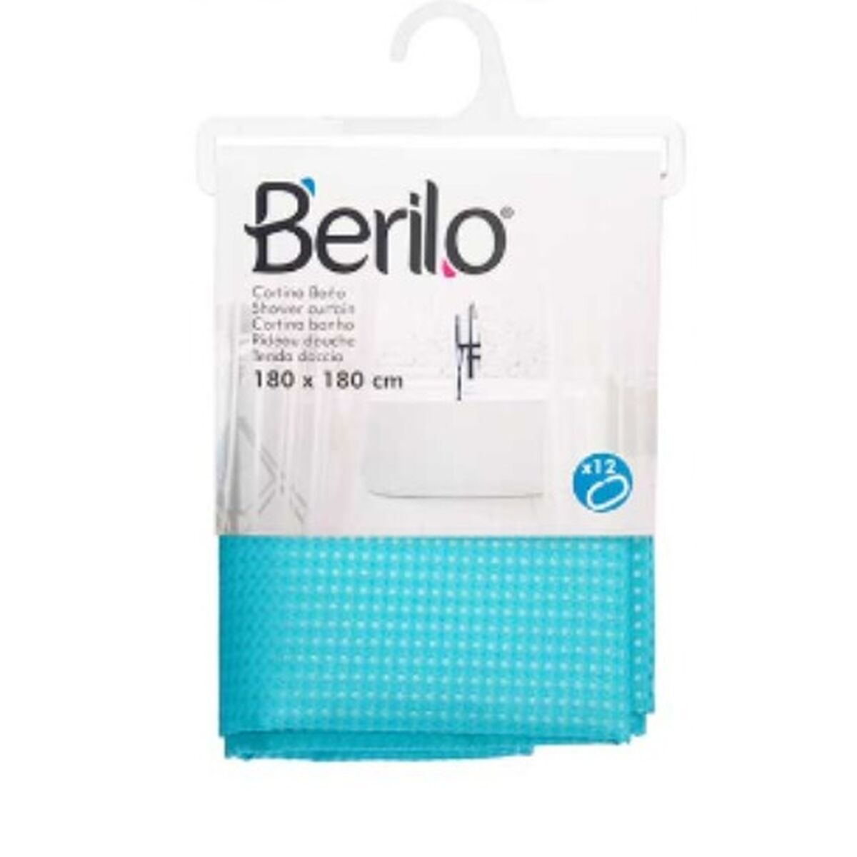 Shower Curtain Berilo SC-POLY-UD1-BLUE SC-POLY-UD1-BLUE Blue Polyester 180 x 180 cm 30 x 5 x 19 cm Points (12 Units)-3