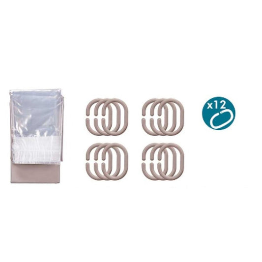 Shower Curtain Berilo 215 215 Beige Transparent Plastic PEVA 180 x 180 cm 16 x 28,5 x 4 cm (12 Units)-1