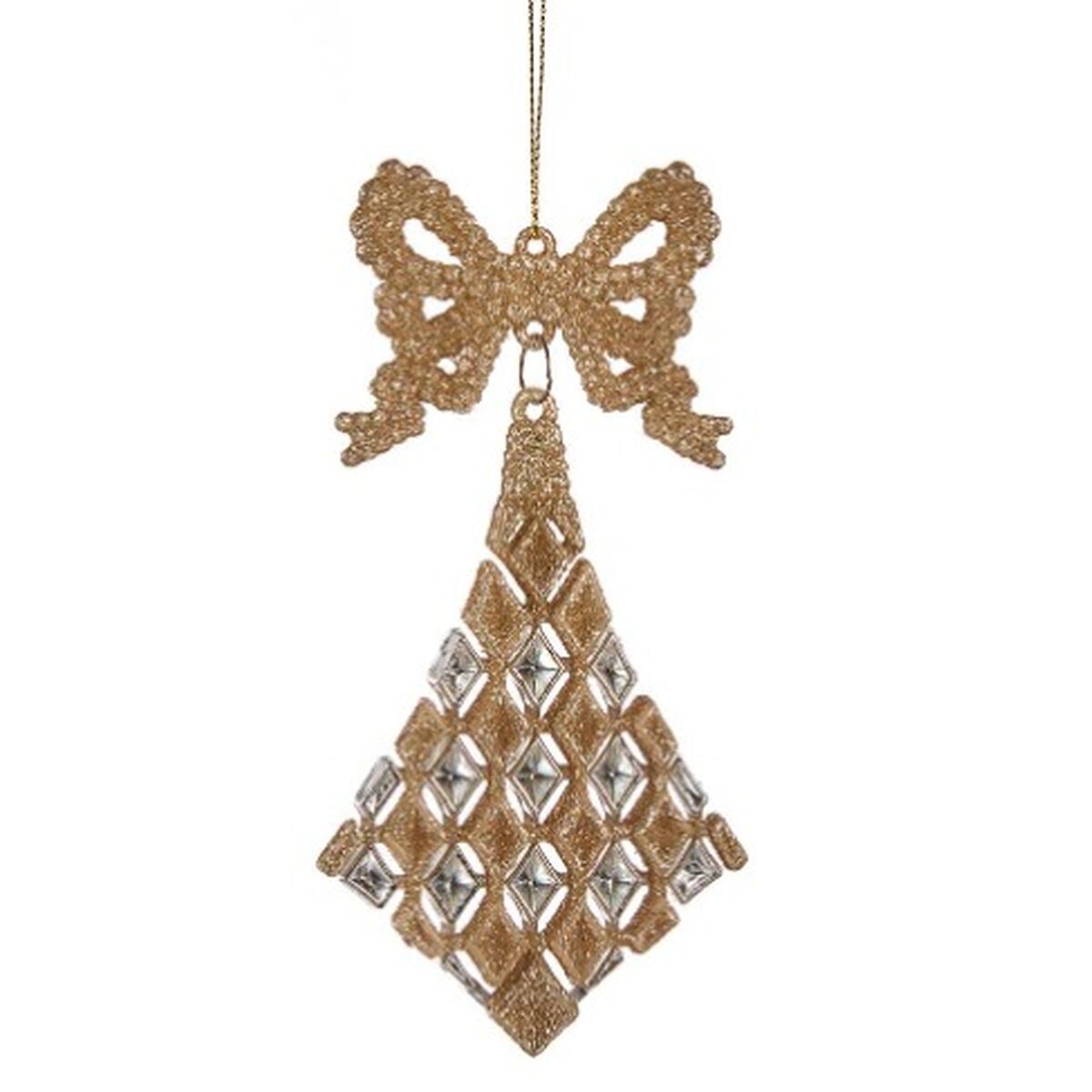 Christmas bauble Lasso Rhombus champagne Plastic Glitter 7,5 x 1 x 15,5 cm (24 Units)-2