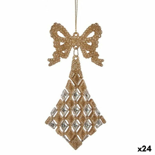 Christmas bauble Lasso Rhombus champagne Plastic Glitter 7,5 x 1 x 15,5 cm (24 Units)-0