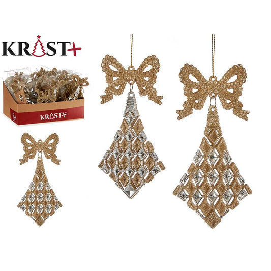 Christmas bauble Lasso Rhombus champagne Plastic Glitter 7,5 x 1 x 15,5 cm (24 Units)-1