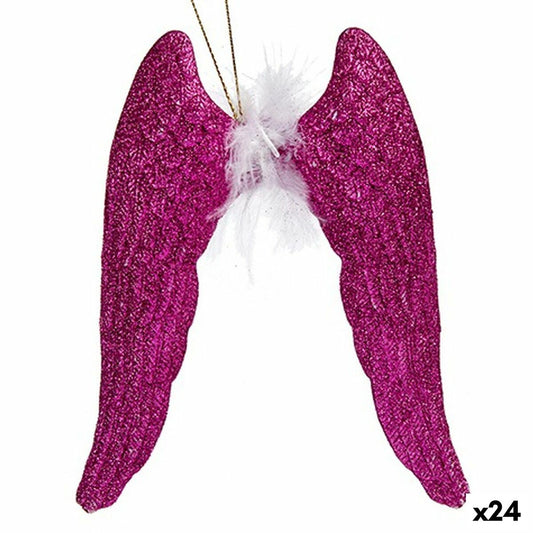Christmas bauble Angel Wings Fuchsia Plastic Glitter 12,5 x 15 x 2,5 cm (24 Units)-0