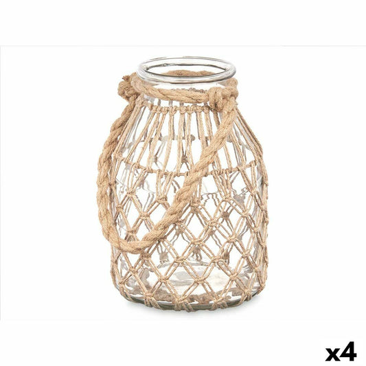 Candleholder Tin Transparent Natural Glass Rope 17 x 25 cm (4 Units)-0