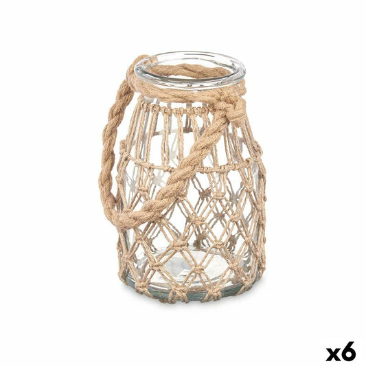 Candleholder Tin Transparent Natural Glass Rope 14 x 21 cm (6 Units)-0