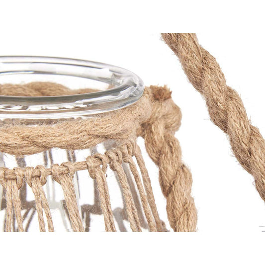 Candleholder Tin Transparent Natural Glass Rope 14 x 21 cm (6 Units)-1