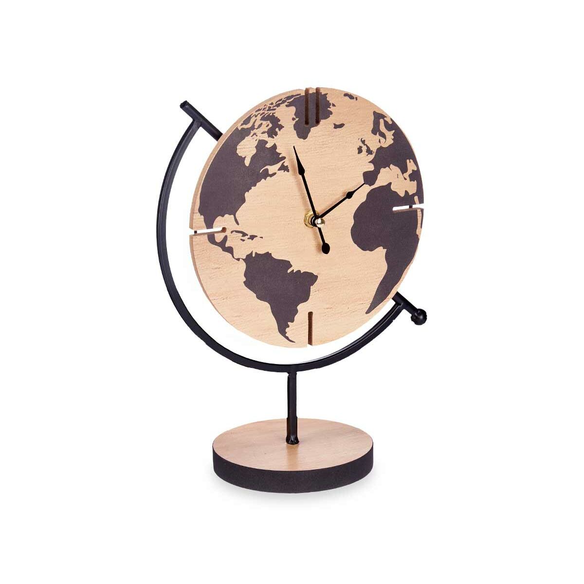 Table clock Gift Decor 21ARC306-1 Black Wood World Map (6 Units)-2