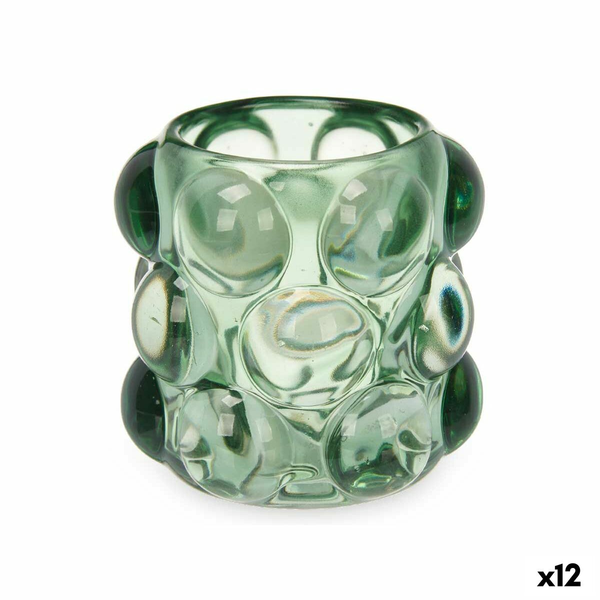 Candleholder Microbeads Green Crystal 8,4 x 9 x 8,4 cm (12 Units)-0