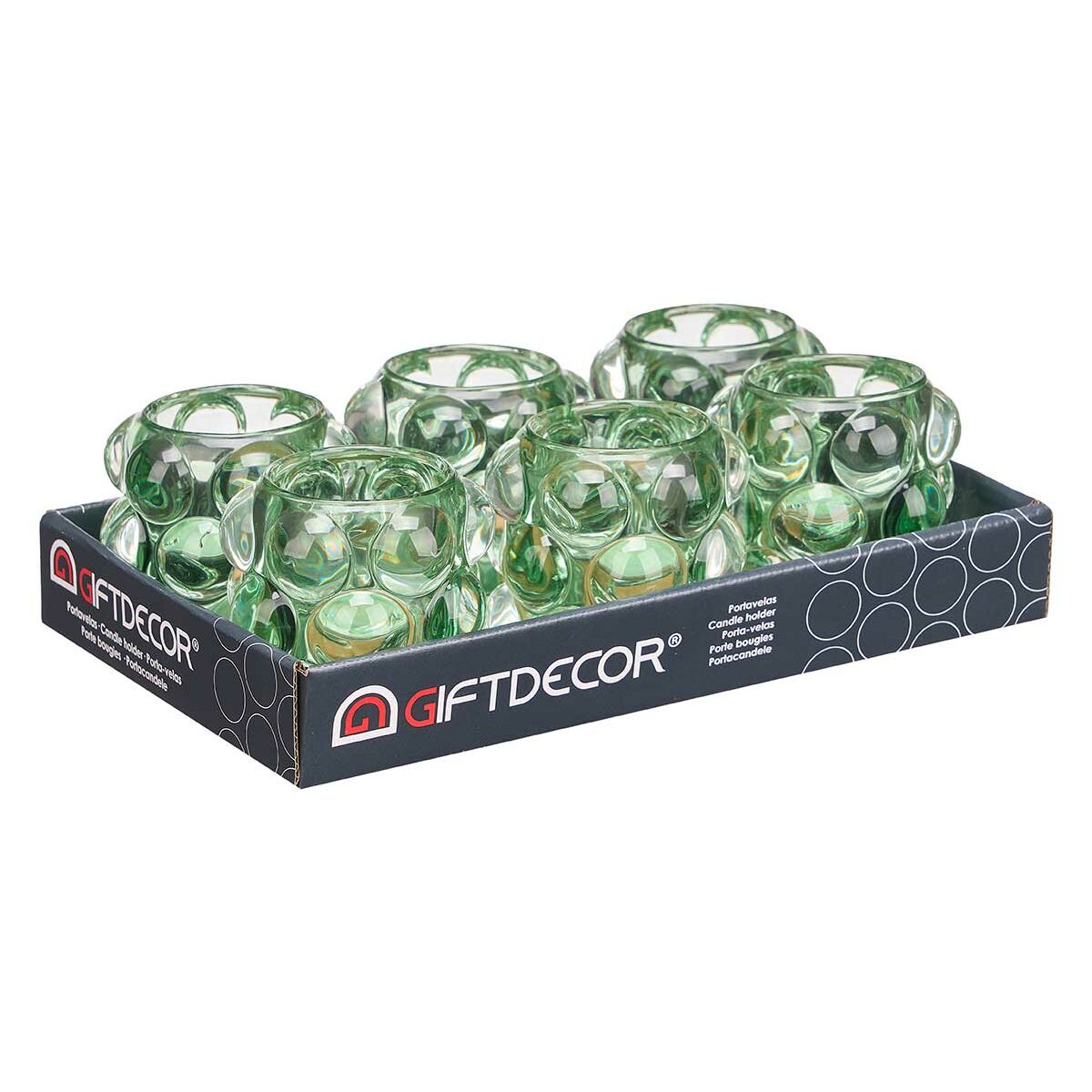 Candleholder Microbeads Green Crystal 8,4 x 9 x 8,4 cm (12 Units)-3