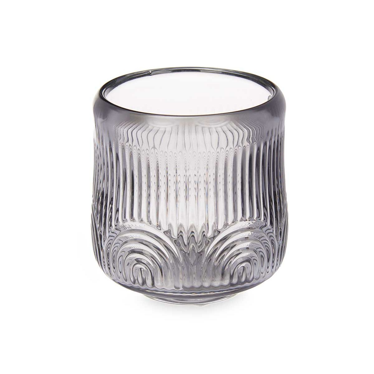Candleholder Stripes Grey Crystal 9 x 9,5 x 9 cm (12 Units)-3
