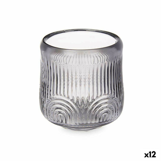 Candleholder Stripes Grey Crystal 9 x 9,5 x 9 cm (12 Units)-0