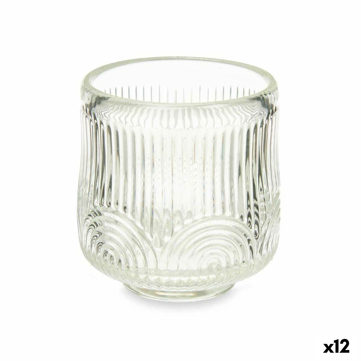 Candleholder Stripes Transparent Crystal 7,5 x 7,8 x 7,5 cm (12 Units)-0