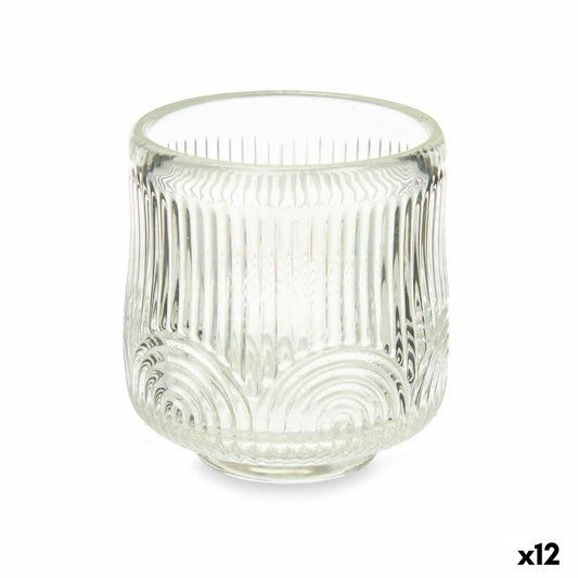 Candleholder Stripes Transparent Crystal 7,5 x 7,8 x 7,5 cm (12 Units)-0