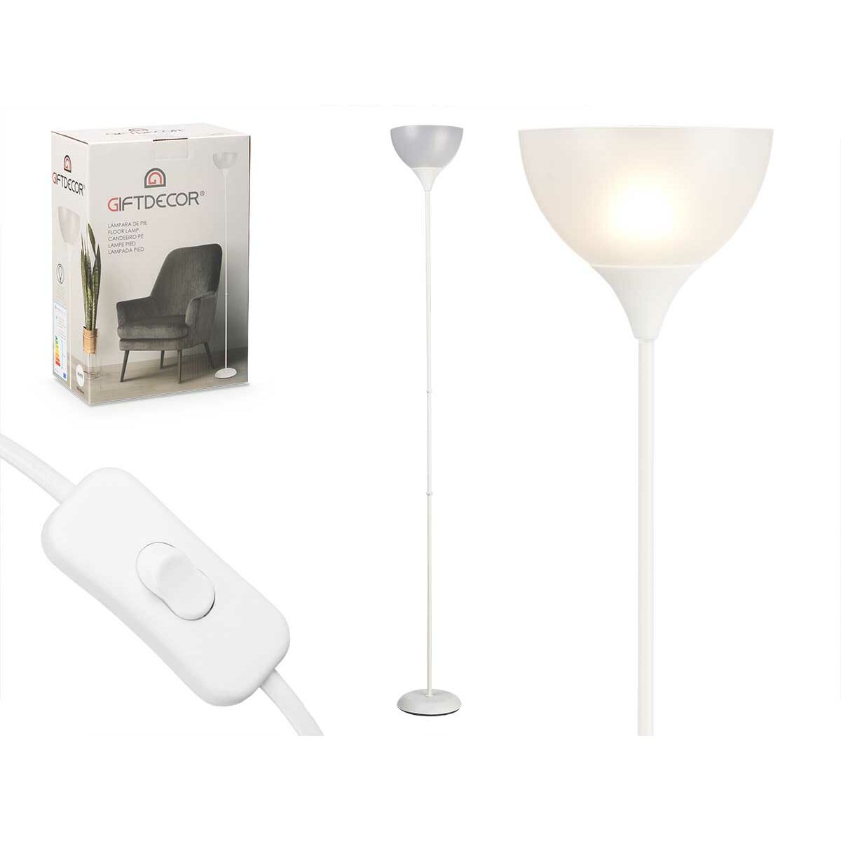 Floor Lamp CE13581-3(133) White 60 W 220-240 V 22 x 185 x 22 cm (2 Units)-3
