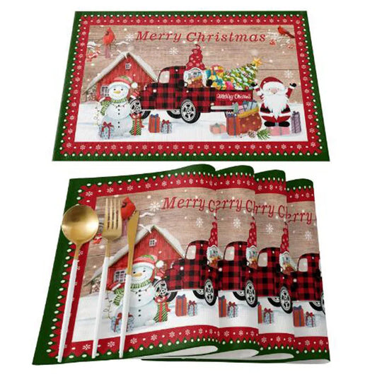 Linen Christmas Faceless Gnome Printed Table Placemat Pad-0