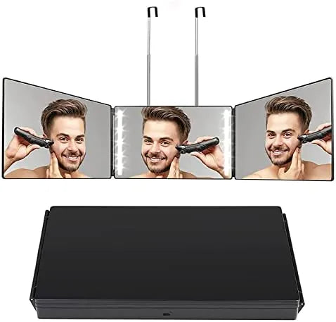 3-Way LED Tri-Fold Hair Cutting Mirror with Adjustable Brightness-0