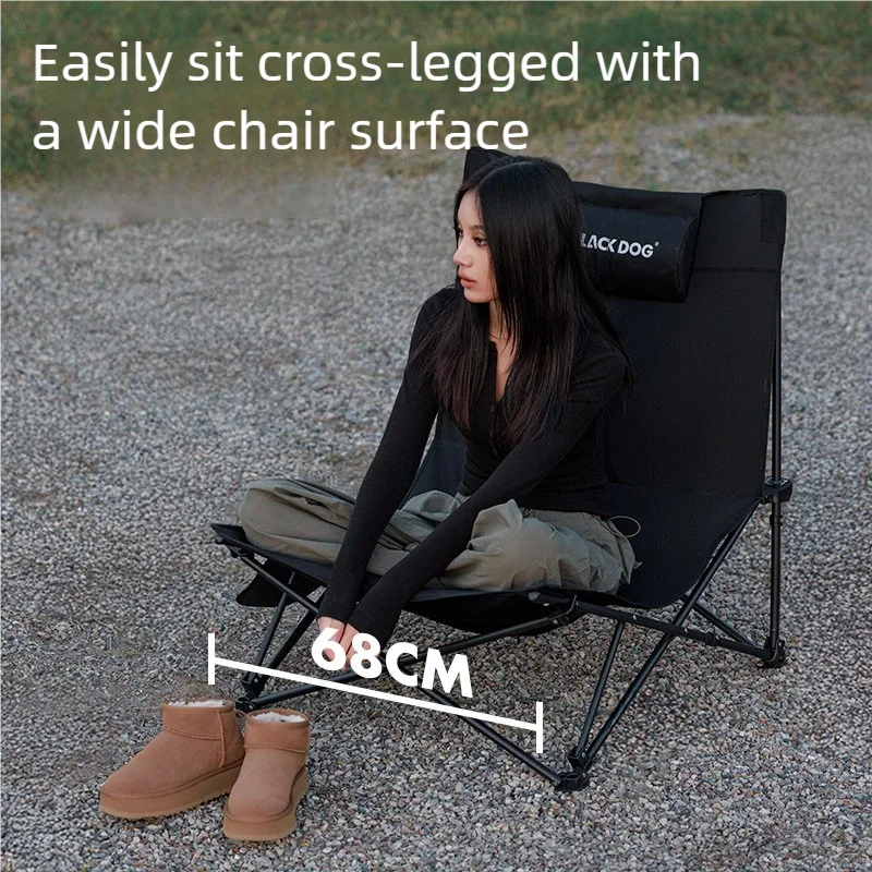 Camping Folding Recliner Chair with Cotton Pillow Black-3