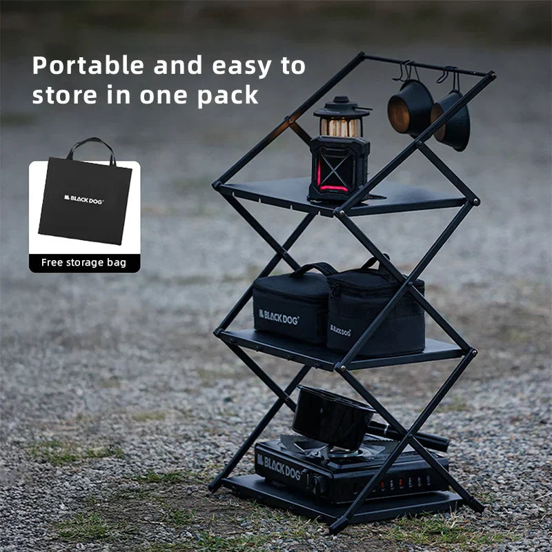 Camping Foldable Storage Organizer Rack Black-2