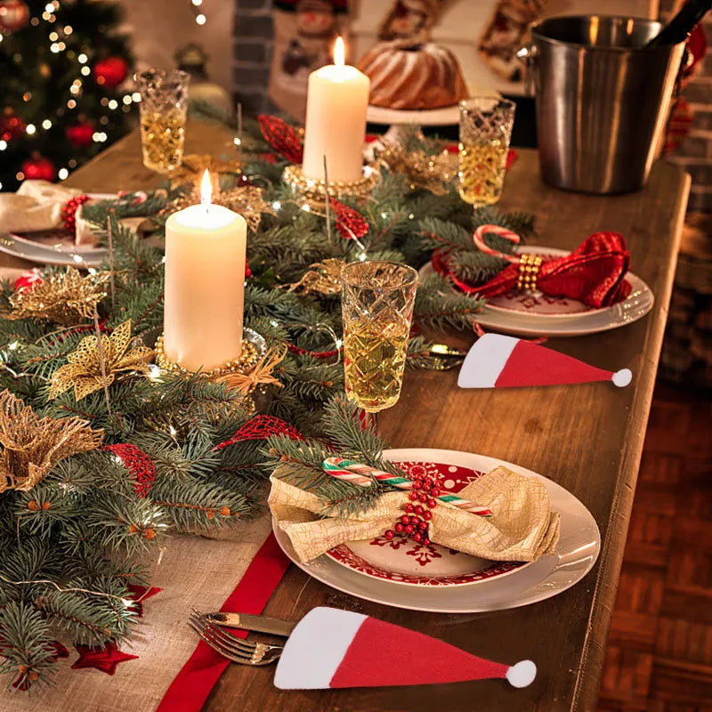 Set of 20 Christmas Hat Cutlery Bags - Festive Tableware Holders for Xmas Home Kitchen Decor-4
