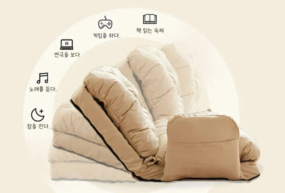 Convertible Foldable Lounger Sofa Bed - Beige Water-Resistant Lazy Chair Sleeper-4
