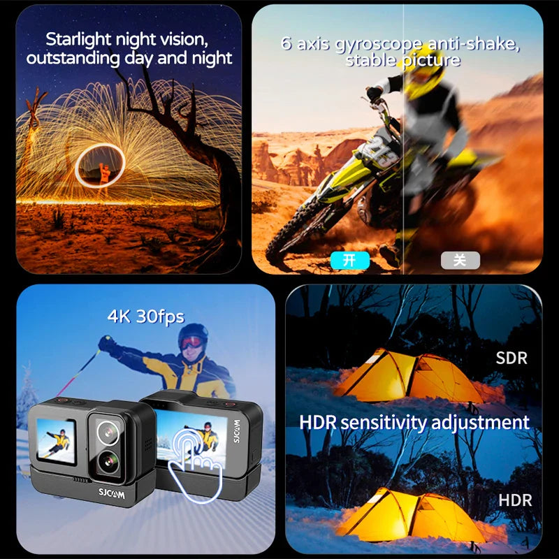 4K Dual-Lens Action Camera Power Stick Included Black-4