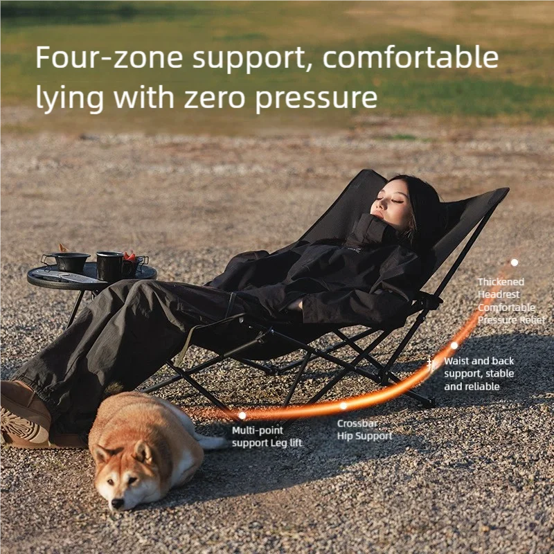 Camping Folding Recliner Chair with Cotton Pillow Black-4