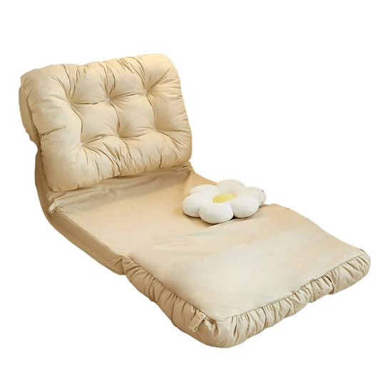 Convertible Foldable Lounger Sofa Bed - Beige Water-Resistant Lazy Chair Sleeper-0