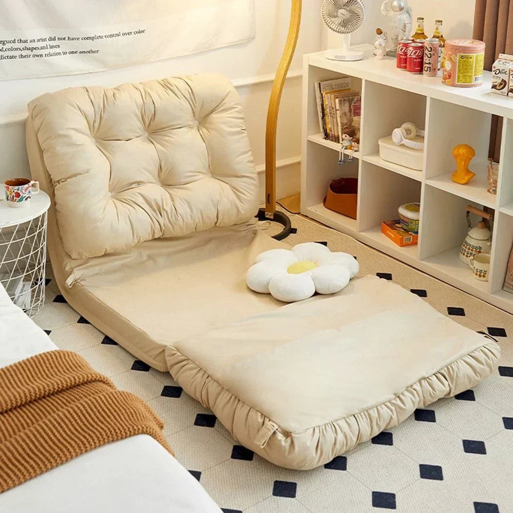 Convertible Foldable Lounger Sofa Bed - Beige Water-Resistant Lazy Chair Sleeper-2