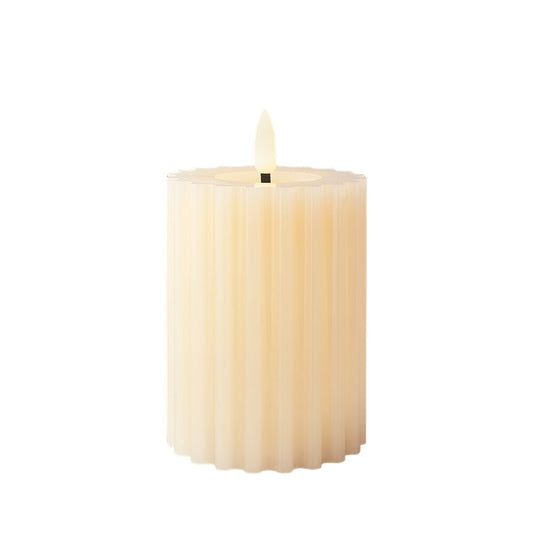 LED Candle Lumineo Beige Ø 7,5 x 12,3 cm With relief (AAA)-0