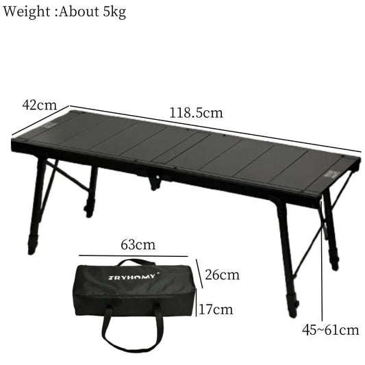 Folding Camping Table Adjustable IGT-Compatible Black-1