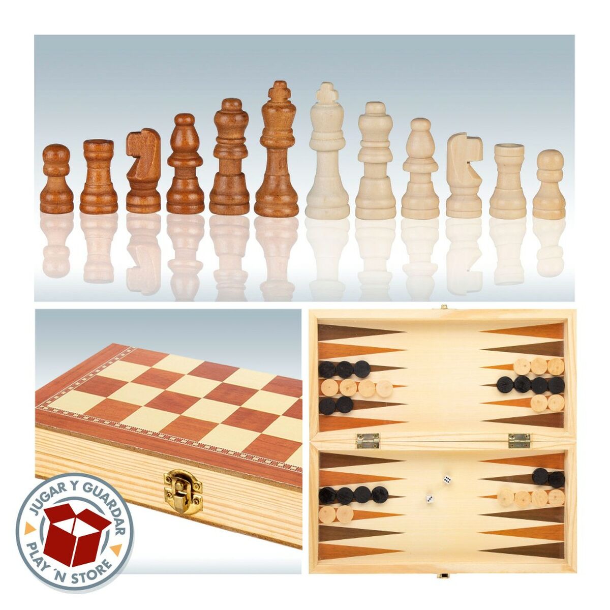 Chess and Checkers Board CB Games Wood Backgammon (6 Units)-3
