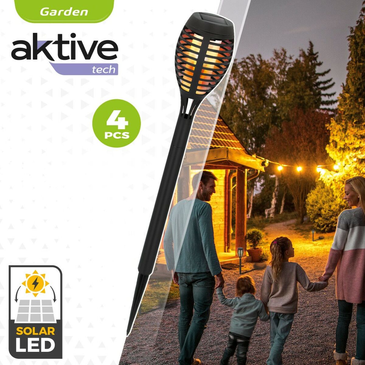Set of solar garden torch lights Aktive Plastic 7,5 x 50 x 7,5 cm (4 Units)-5
