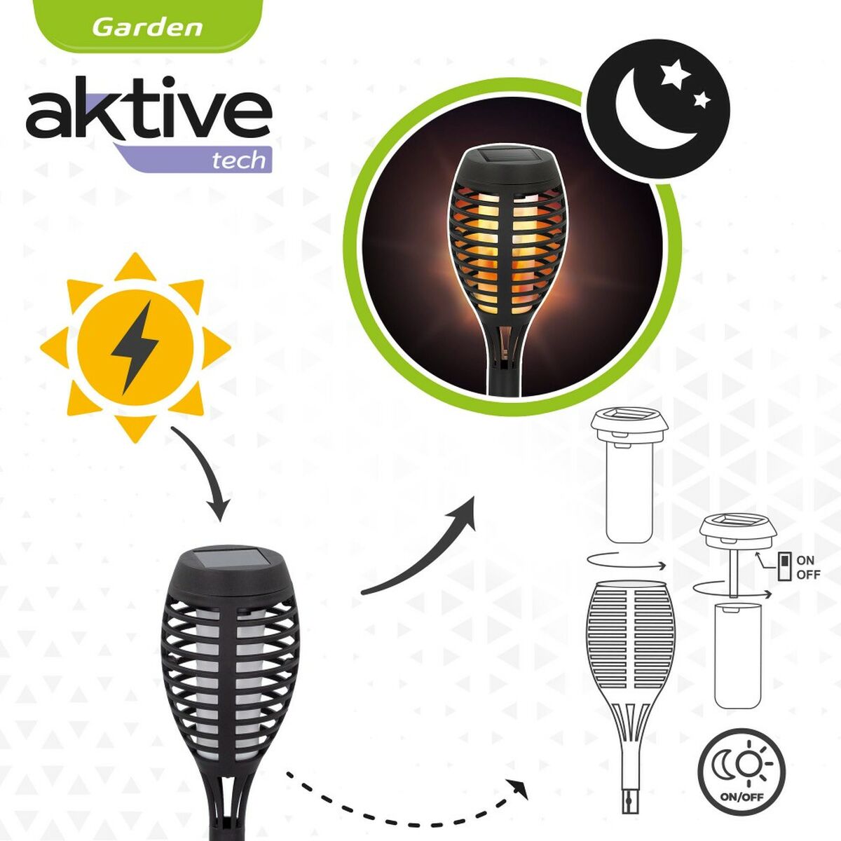 Set of solar garden torch lights Aktive Plastic 7,5 x 50 x 7,5 cm (4 Units)-2