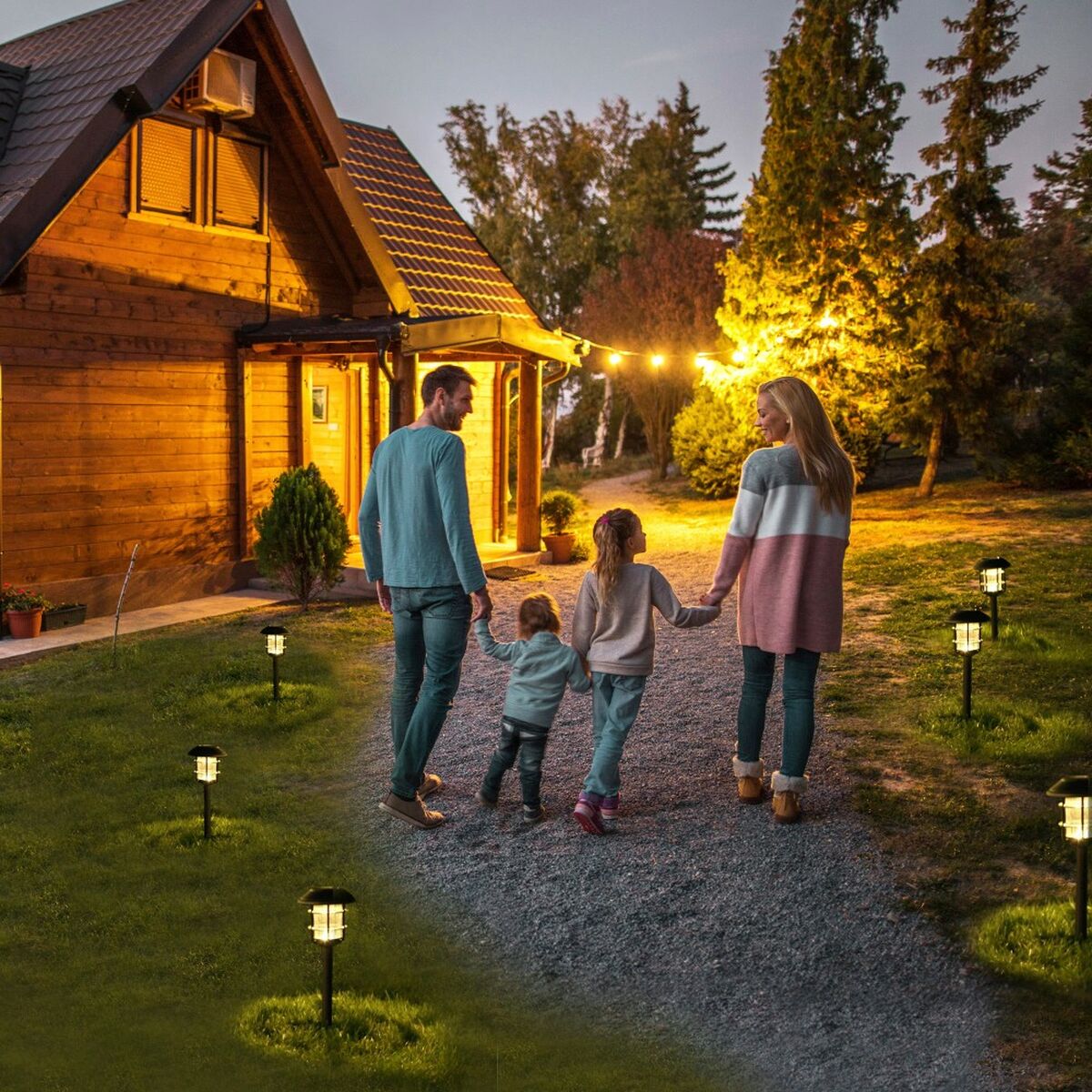 Set of solar garden lights Aktive 2 Pieces Stainless steel Plastic 13 x 55 x 13 cm (4 Units)-5