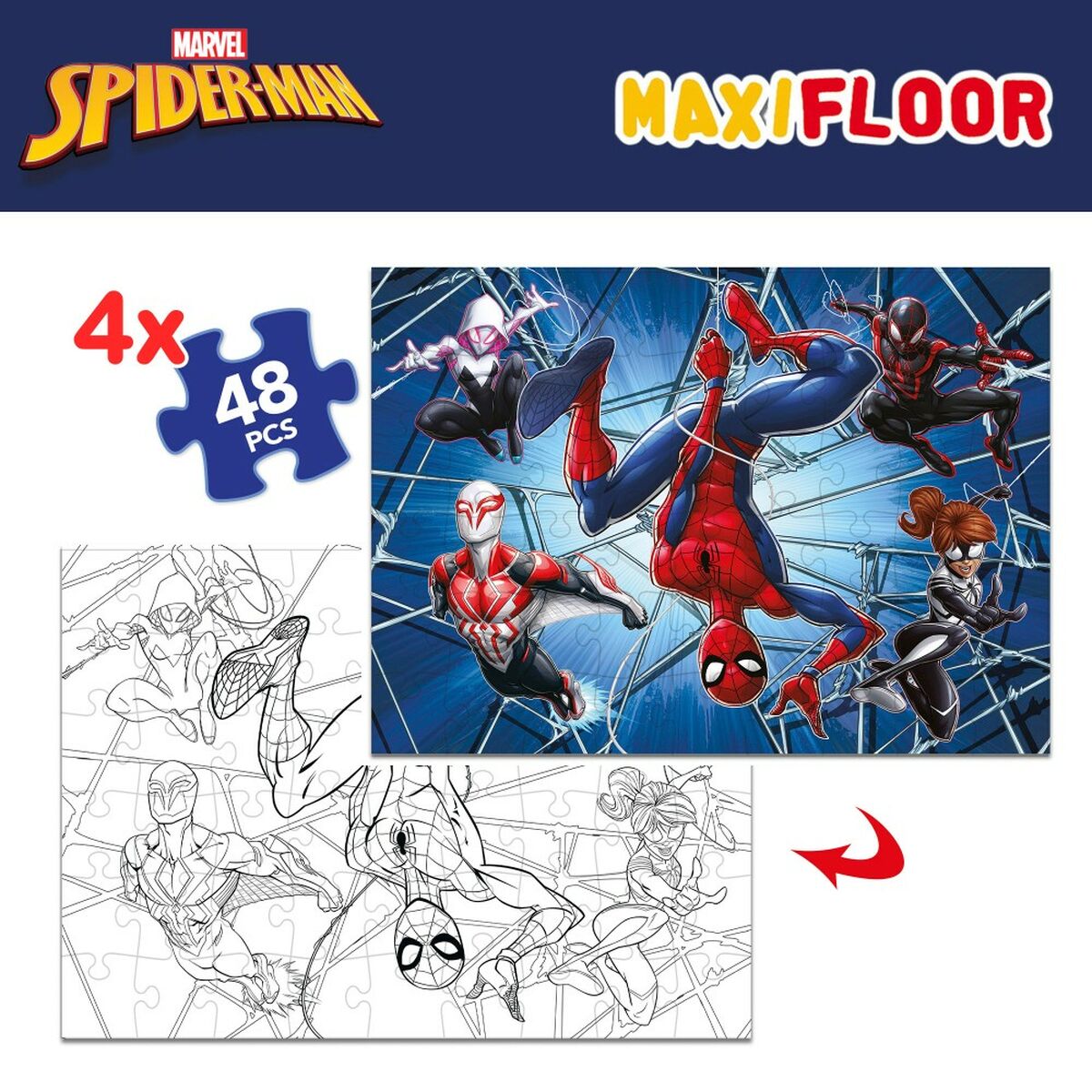 Child's Puzzle Spider-Man Double-sided 4-in-1 48 Pieces 35 x 1,5 x 25 cm (6 Units)-5