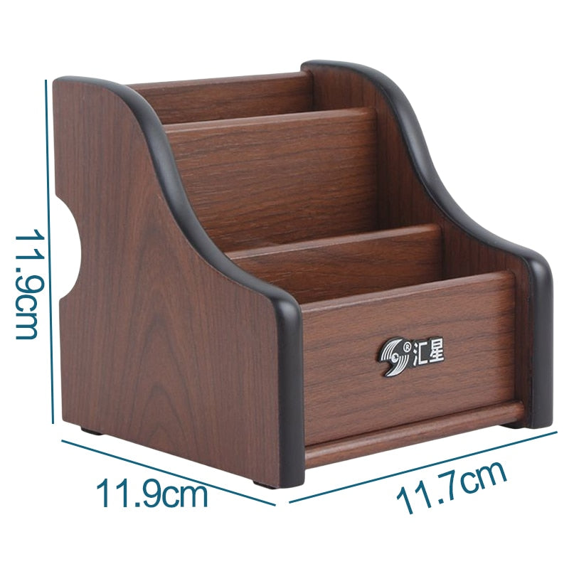 3 Grid Bamboo Remote Control Storage Box Stationery Remote Control Headphone Cable Cell Phone Desktop Storage Box Organizer-9