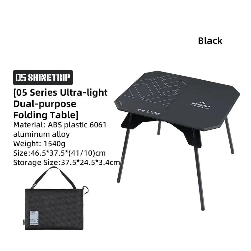 Ultralight Dual-Purpose Camping Adjustable Folding ABS Table Blac-4