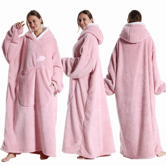 Extra Long Hooded Flannel Wearable Blanket-1